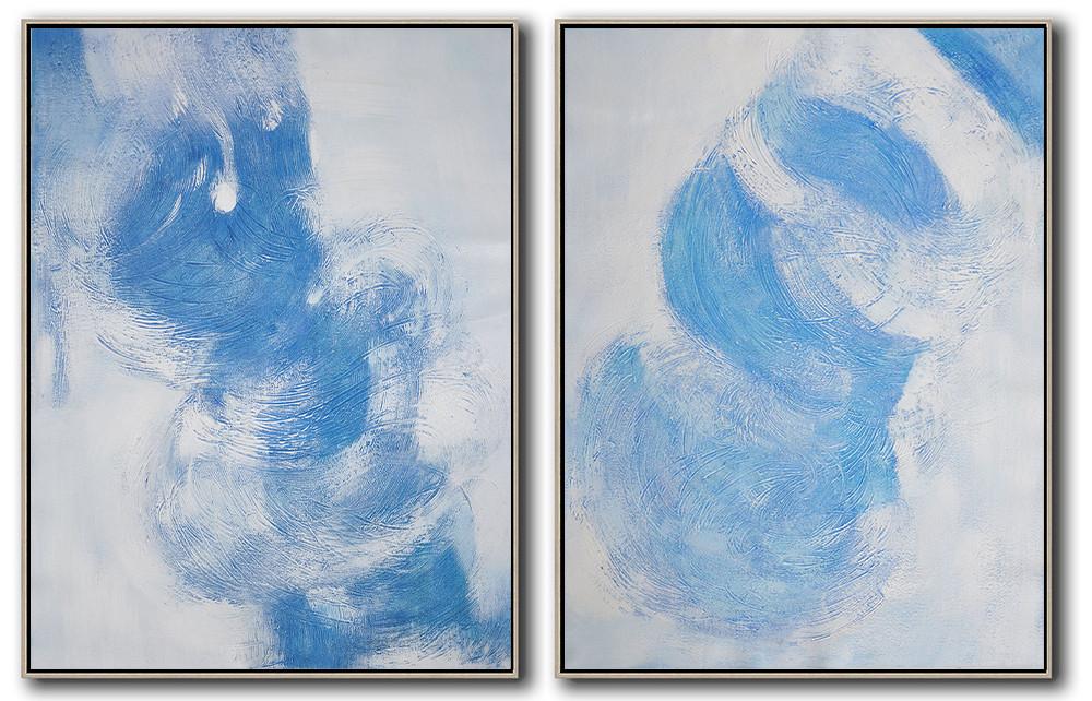 Hand-painted Set of 2 Blue Contemporary Painting on canvas, Free Shipping worldwide - Contemporary Oil Paintings Extra Large